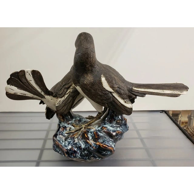 Vintage 1970's Chinese Shiwan Porcelain Magpie Birds on Rock Figurine For Sale - Image 4 of 6