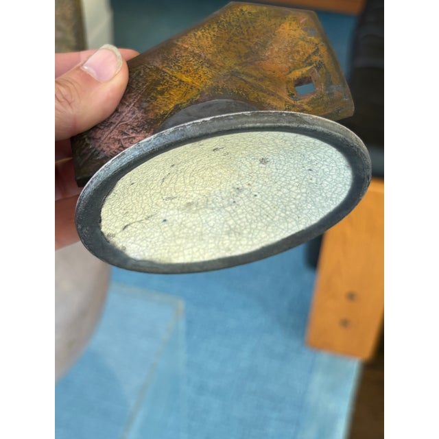 Large Vintage Gerald & Kelly Hong Signed Raku Ceramic Vessel Postmodern Vessel Lidded Jar 18" For Sale - Image 10 of 17