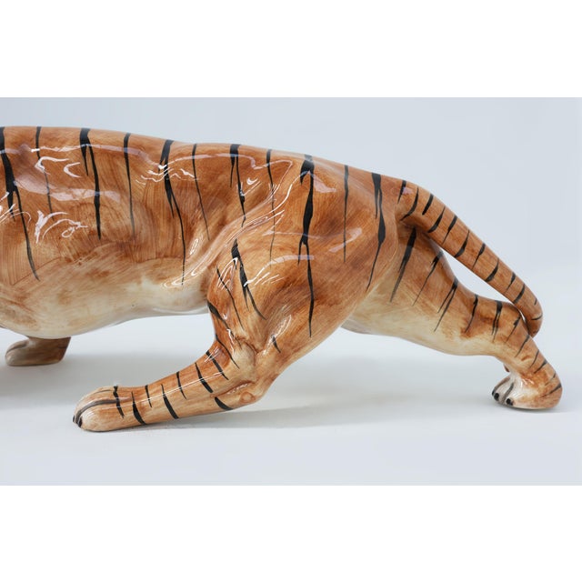 Hollywood Regency Italian Ceramic Tiger Sculpture, 1950s For Sale - Image 9 of 11