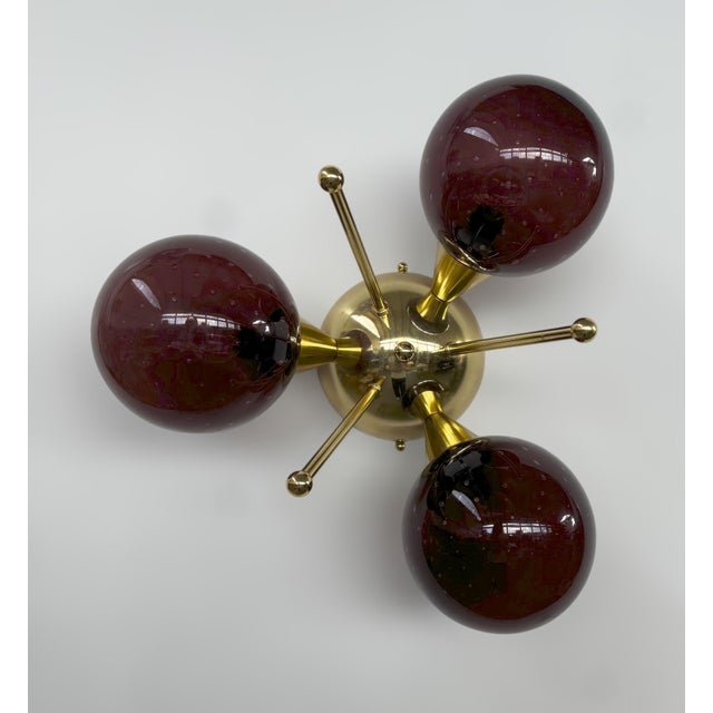Fabio Ltd Trifoglio Polished Brass Amethyst Bubbles Globe Flush Mount by Fabio LTD For Sale - Image 4 of 8