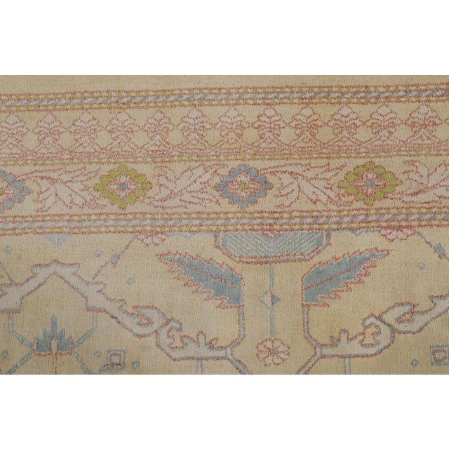 Beige Antique Agra Rug Beige Pink Blue Wool Geometric Indian Runner For Sale - Image 8 of 11