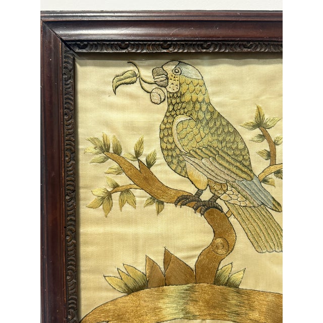 19th Century English Embroidered Silk Panel of a Parrot, Circa 1890 For Sale - Image 5 of 8