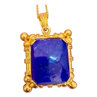 25 Carat Lapis Lazuli Pendant in 22 Karat Gold Frame, 15.9 Gm, 16-18" Chain For Sale