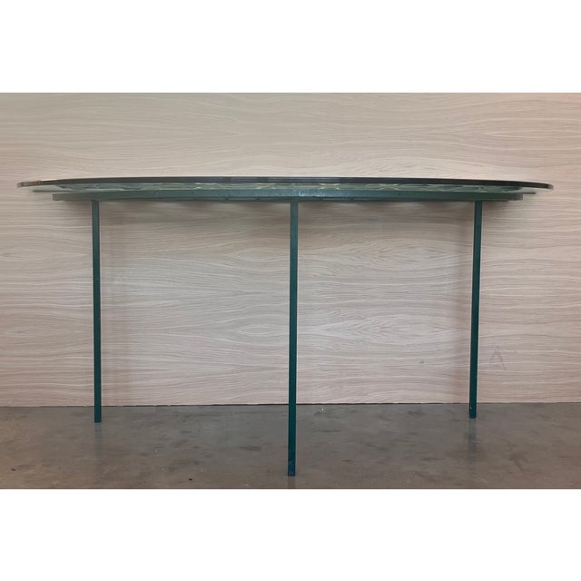 19th Spanish Wrought Iron Demilune Green Console Table For Sale - Image 4 of 12