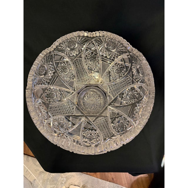 American Rare Large Antique American Brilliant Period Cut Glass Pedestal Compote – 17” Tall, Deep Hobstar & Russian Pattern For Sale - Image 3 of 9