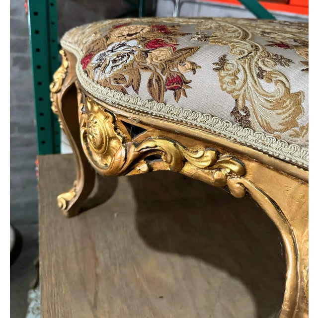 French Romantic Bench French Style With Gold Leaf Details For Sale - Image 3 of 6
