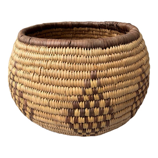 Woven Vintage Geometric Coil Basket For Sale