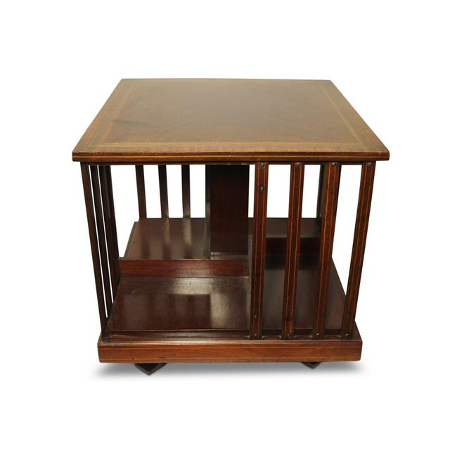 Antique Victorian Revolving Tabletop Bookcase with in-Lay Flame Mahogany For Sale - Image 4 of 15