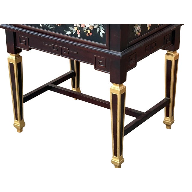 Wood Vintage Chinese Rectangular Color Stone Flower Inlay Accent Side Table For Sale - Image 7 of 8