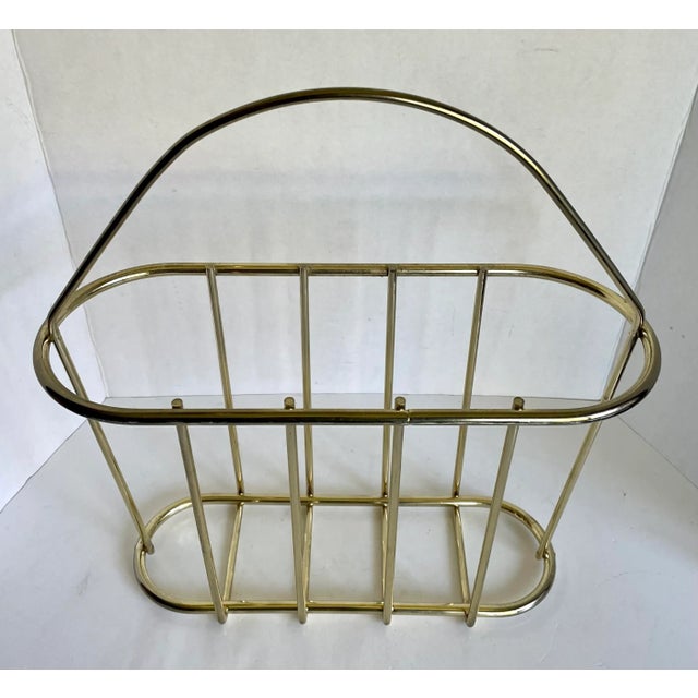 Vintage Postmodern Gold Brass Oval Magazine Rack For Sale In Los Angeles - Image 6 of 8