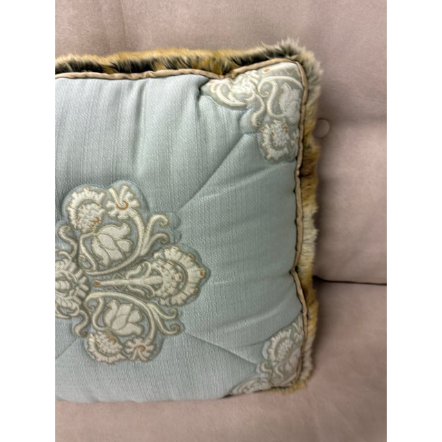 Reversible Faux Fur Embroidered Accent Pillows, Pair For Sale - Image 4 of 12
