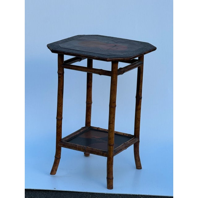Victorian English Bamboo Occasional Table With Octagonal Lacquered Top For Sale - Image 3 of 12