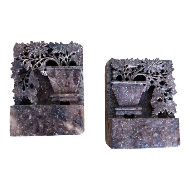 Hand Carved Soapstone Asian Bookends - A Pair For Sale