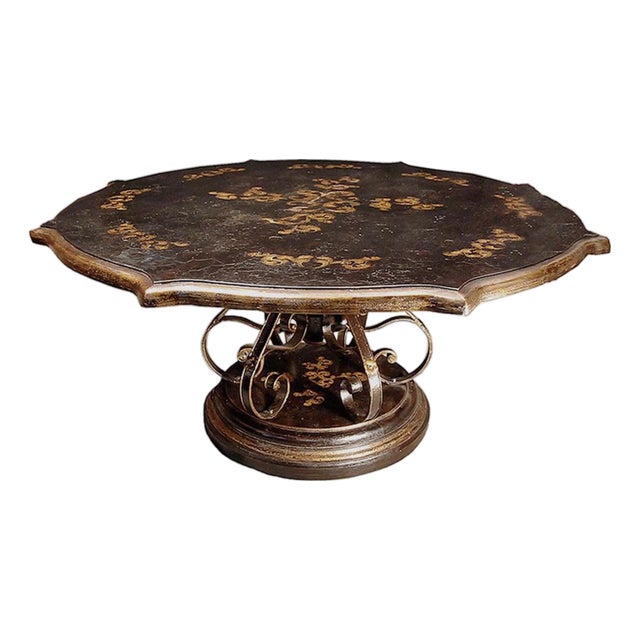 1960s Black & Gold Hand-Painted Iron & Wood Dining Table For Sale