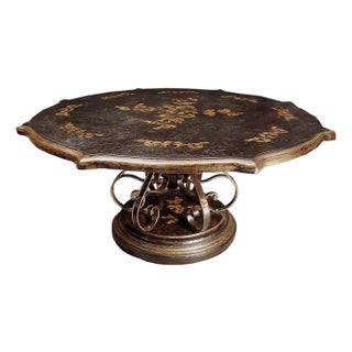 Victorian Style Vintage Black & Gold Hand-Painted Iron & Wood 6- Seater Dining Table For Sale