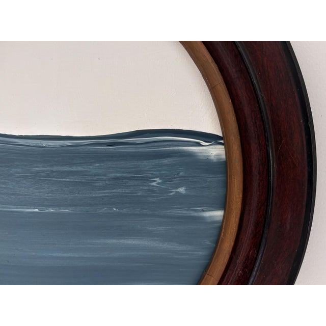 "Porthole" Abstract Art in Oval Antique Frame, Small Seascape Painting Transitional Wall Art by JTS For Sale - Image 4 of 9
