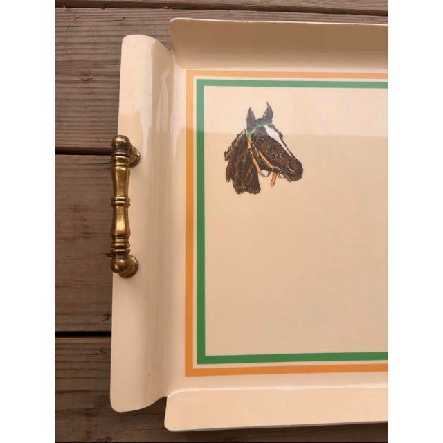 1990s Vintage Signed Equestrian Horse Serving Tray With Brass Handles, 20.5” For Sale - Image 5 of 11