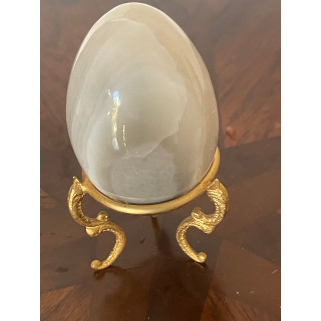 Shabby Chic Natural Gray Agate Stone Egg on Gold Stand For Sale - Image 3 of 3
