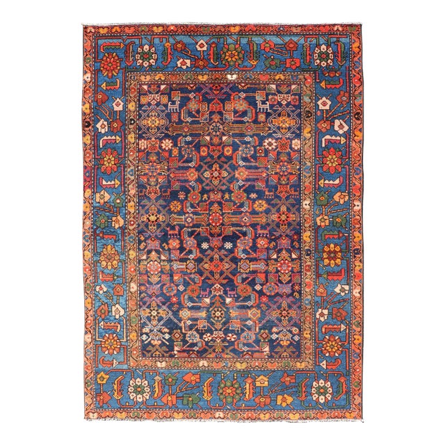Antique Persian Nahavand Rug With Vivid Geometric Patterns 4'3" X 6'1" For Sale