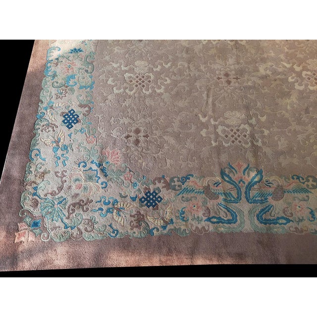 Mauve 1920s Neutral Purple Floral Antique Chinese Crane Large Oversized Big Peking Rug For Sale - Image 8 of 10