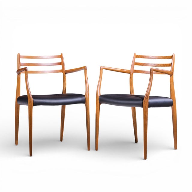 Mid-Century Modern Niels Moller Model 62 Mid Century Danish Teak Captains Chairs - Pair For Sale - Image 3 of 13