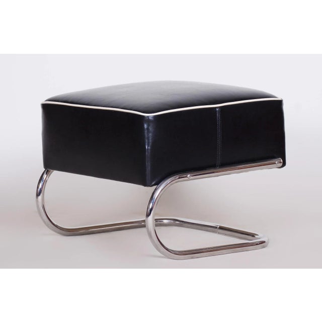 1930s Black Leather Footstool from Slezák, Czechia, 1930s For Sale - Image 5 of 14