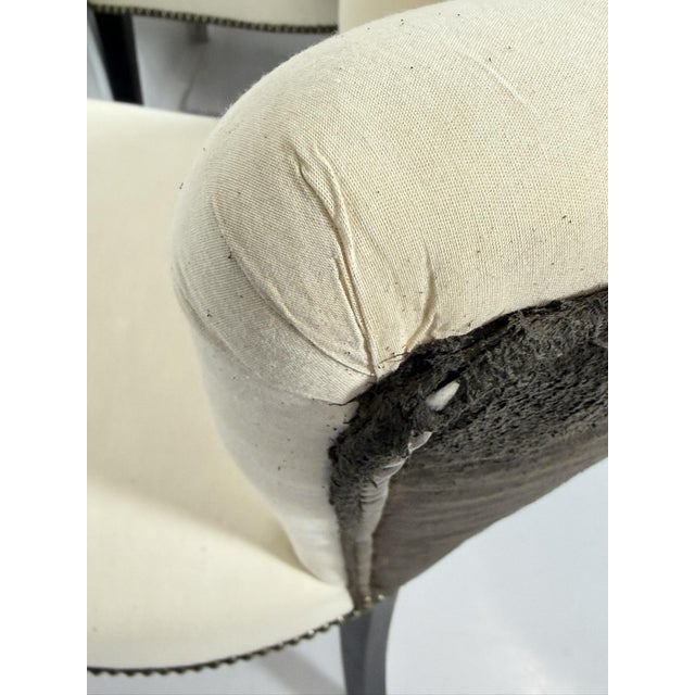 Set of 6 Mid-Century Tuxedo Dining Chairs, Ebonized Wood, Brass Nailheads For Sale - Image 16 of 18