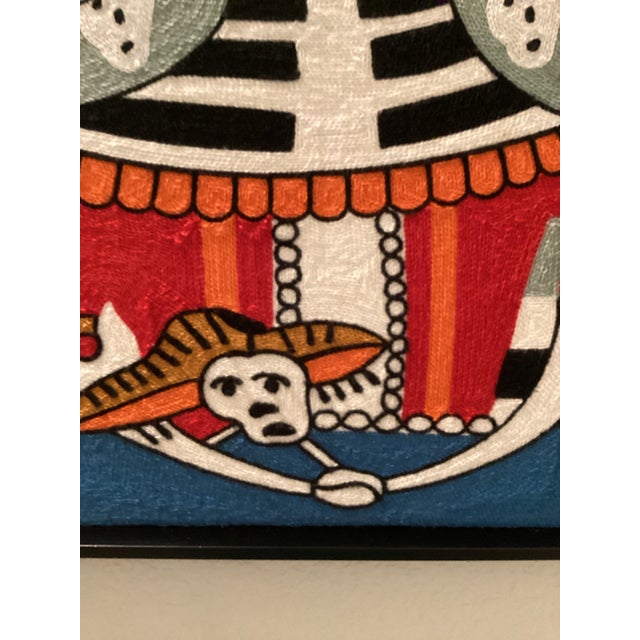 Mexican Frida Kahlo Picasso Inspired Yarn Fiber Knit Wall Art Day of the Dead Hispanic Skull Graphics Tropical Bird For Sale - Image 3 of 9