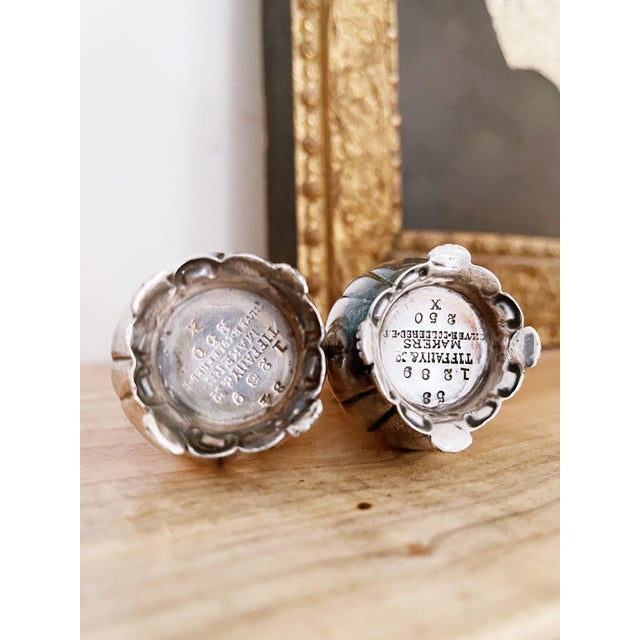 Tiffany and Co. Petite Antique Tiffany & Co. Silver Plated Salt and Pepper Shakers- a Pair For Sale - Image 4 of 4