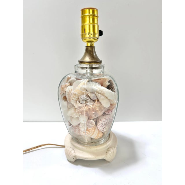 1980s Coastal Glass Table Lamp Filled With Natural Seashells For Sale - Image 4 of 10