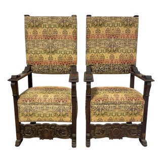 Pair of 19th Century Italian Renaissance Revival Walnut Armchairs For Sale