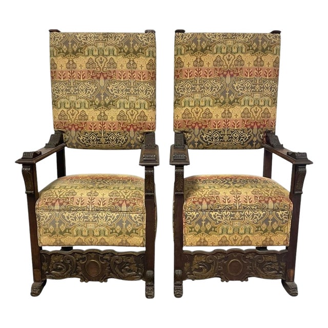 Pair of 19th Century Italian Renaissance Revival Walnut Armchairs For Sale
