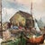 Mid 20th Century Original Mid 20th Century Painting on Canvas Fishing Harbor Scene Signed Framed For Sale - Image 5 of 12