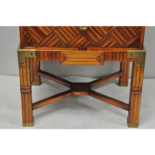 Wood Late 20th Century Furniture Classics LTD Chinese Teak & Bamboo Campaign Chest Side Table on Stand For Sale - Image 7 of 18