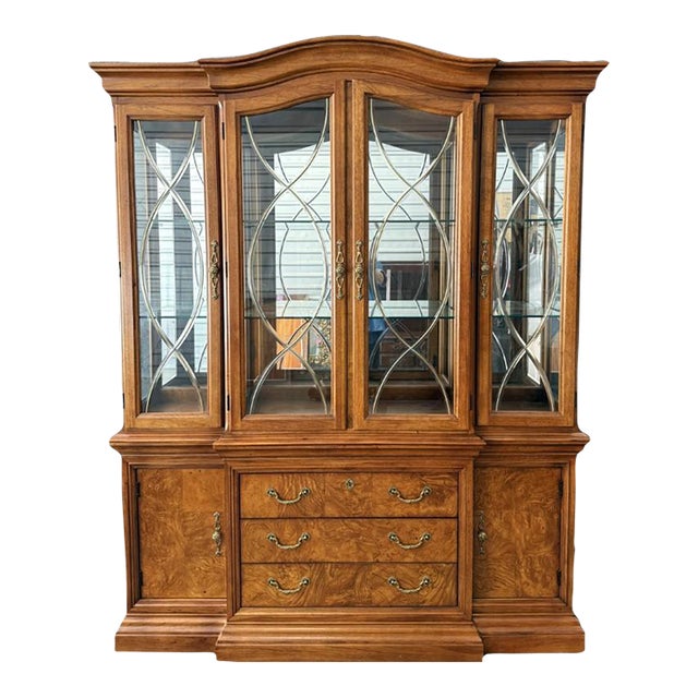 Late 20th Century Thomasville Burled Walnut China Cabinet For Sale