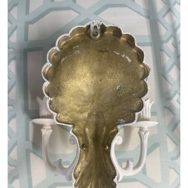 Shell Pair of Hand-Painted Coastal Wall Sconces/Candleholders For Sale In Phoenix - Image 6 of 6