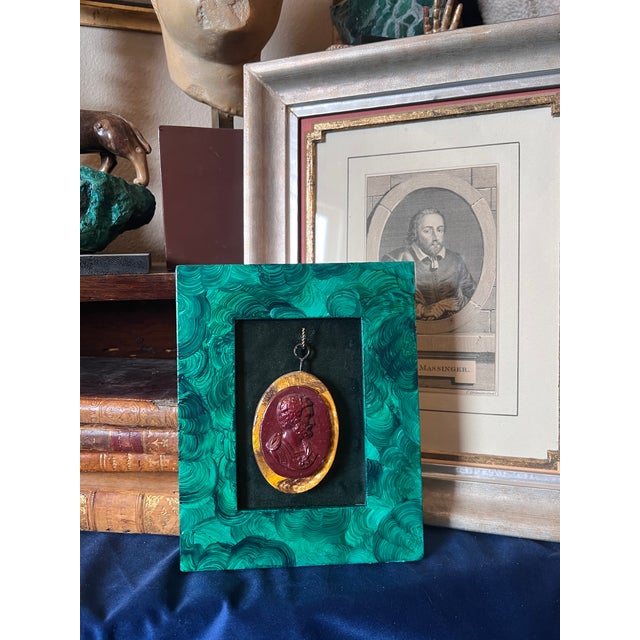 Mid 20th Century Grand Tour Style Faux Jasper Intaglio of Emperor Hadrian in Faux Malachite Frame. For Sale - Image 5 of 10