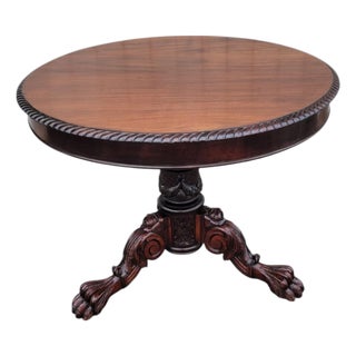 19th C American Federal Mahogany Center Table Heavily Carved Refurbished For Sale