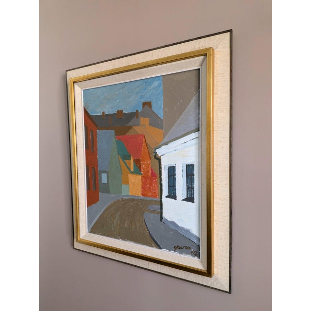 1960s 1968 Mid-Century 'Where the Street Bends' Vintage Swedish Street Scene Landscape Oil Painting, Framed For Sale - Image 5 of 11