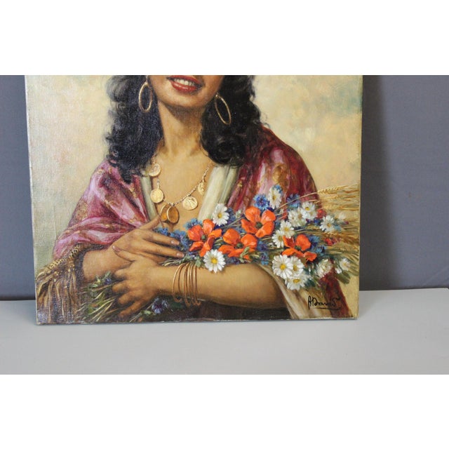 Alain David, The Woman with the Bouquet, 1950s, Oil on Canvas For Sale - Image 3 of 10