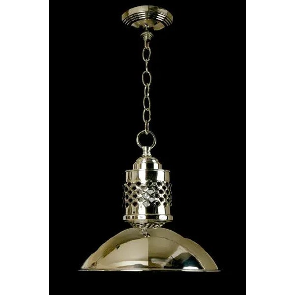 Rivoli - Moderne style pendant fixture, cast and spun brass, perforated.