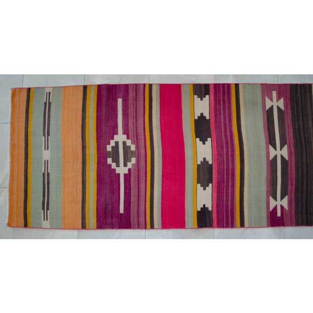 Vintage Turkish Runner Rug Kilim - Handmade Extra Long Hallway Decor , Stair Runner 2′10″ X 15′3″ For Sale - Image 9 of 15