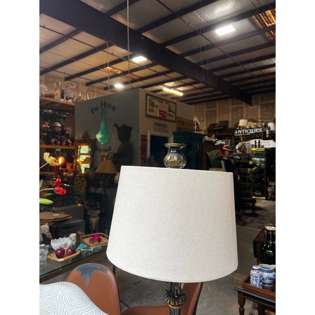 Up for consideration is a beautiful vintage black metal work detailed table lamp. This would look lovely in your home and...