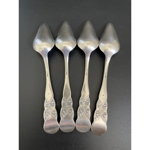 Victorian Antique Aurora Royal 1890 Silverplate Fruit Orange Spoons Engraved With "Ella" - Set of 4 For Sale - Image 3 of 9