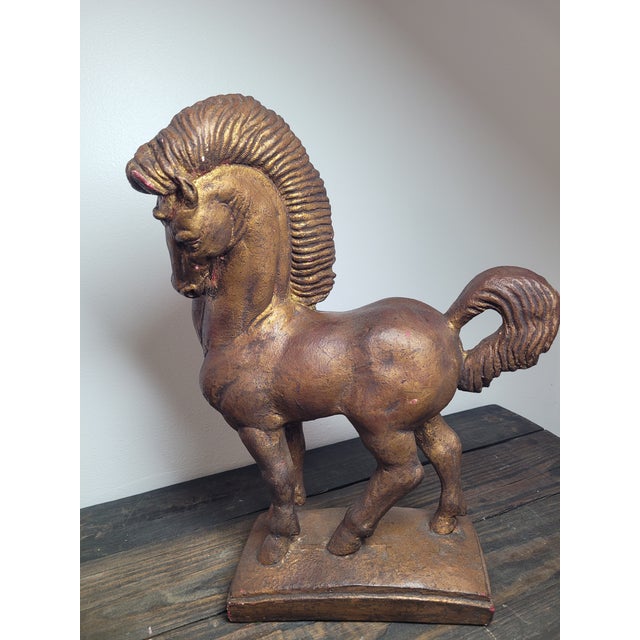 Mid 20th Century Hollywood Regency Bronze-Finished Plaster Stallion Sculpture For Sale - Image 5 of 12