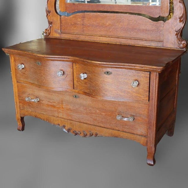 Antique Serpentine Foliate Carved Oak & Mirrored Gentleman’s Chest C1910 Measures - 80" x 44" x 22 3/8"