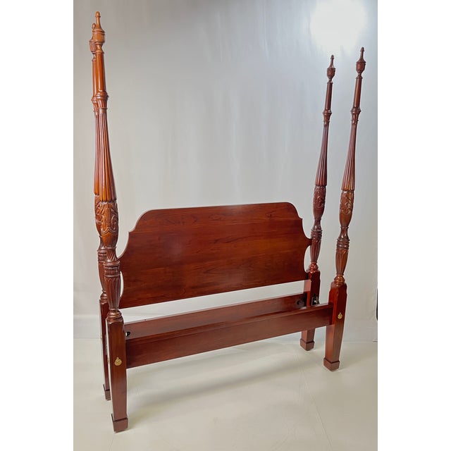 Chippendale Late 20th Century Colonial Furniture Company Attributed Queen Cherry Rice Carved Four Poster Bed For Sale - Image 3 of 18