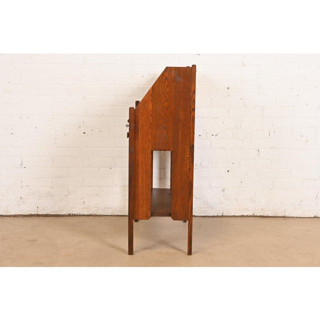 Limbert Style Antique Mission Oak Arts & Crafts Drop Front Secretary Desk, Circa 1900 For Sale - Image 9 of 12