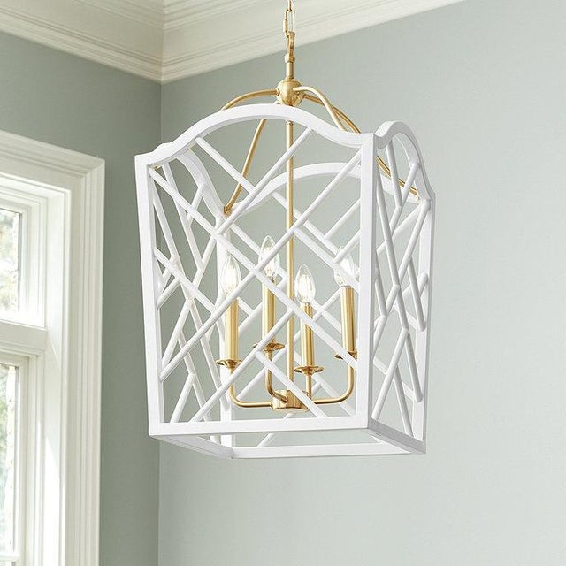 2010s Large Chippendale or Chinoiserie Faux Bamboo Frettework Lantern For Sale - Image 5 of 14