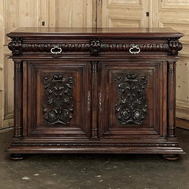 19th Century French Henri II Neoclassical Walnut Buffet will make a handsome addition to any room! The sheer natural...